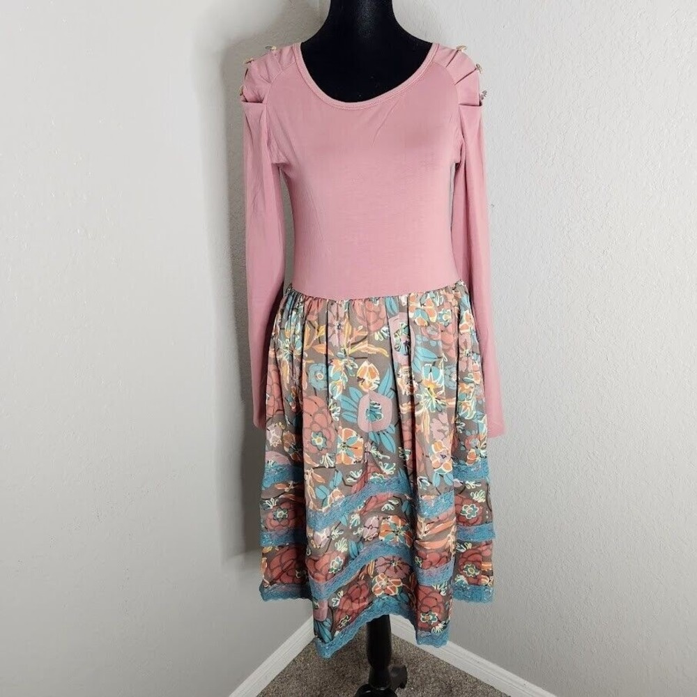 Matlida Jane You and Me Mona Ballet Dress Size Small Pink Floral Long Sleeve